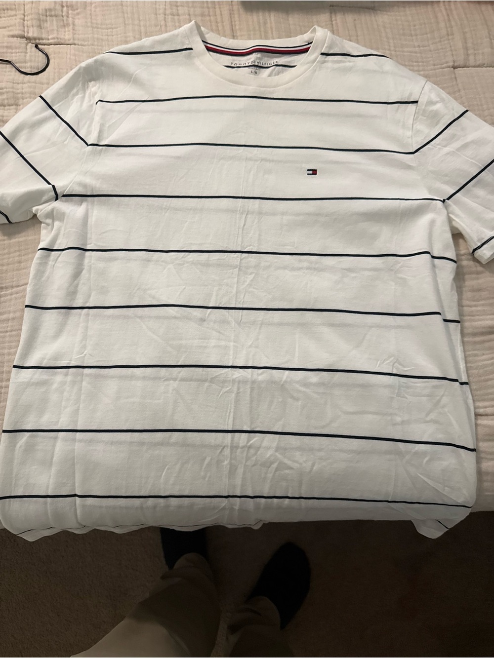 Tommy Hilfiger White Tee with Navy Stripes